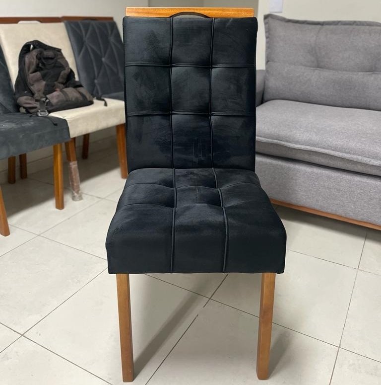 Mesa Athenas 180 Amêndoa Clean com 6 Cadeiras Sophia Veludo Preto – LOPAS + WM DECOR - Imagem 2