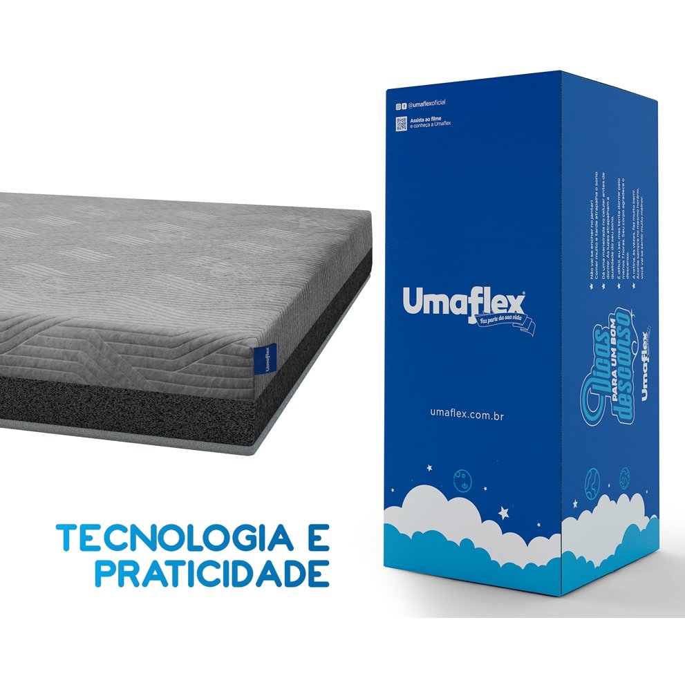 Colchão Casal Fit Visco D28/D40 + Base Box Simples Corino Preto – UMAFLEX + BIOSTAR - Imagem 2