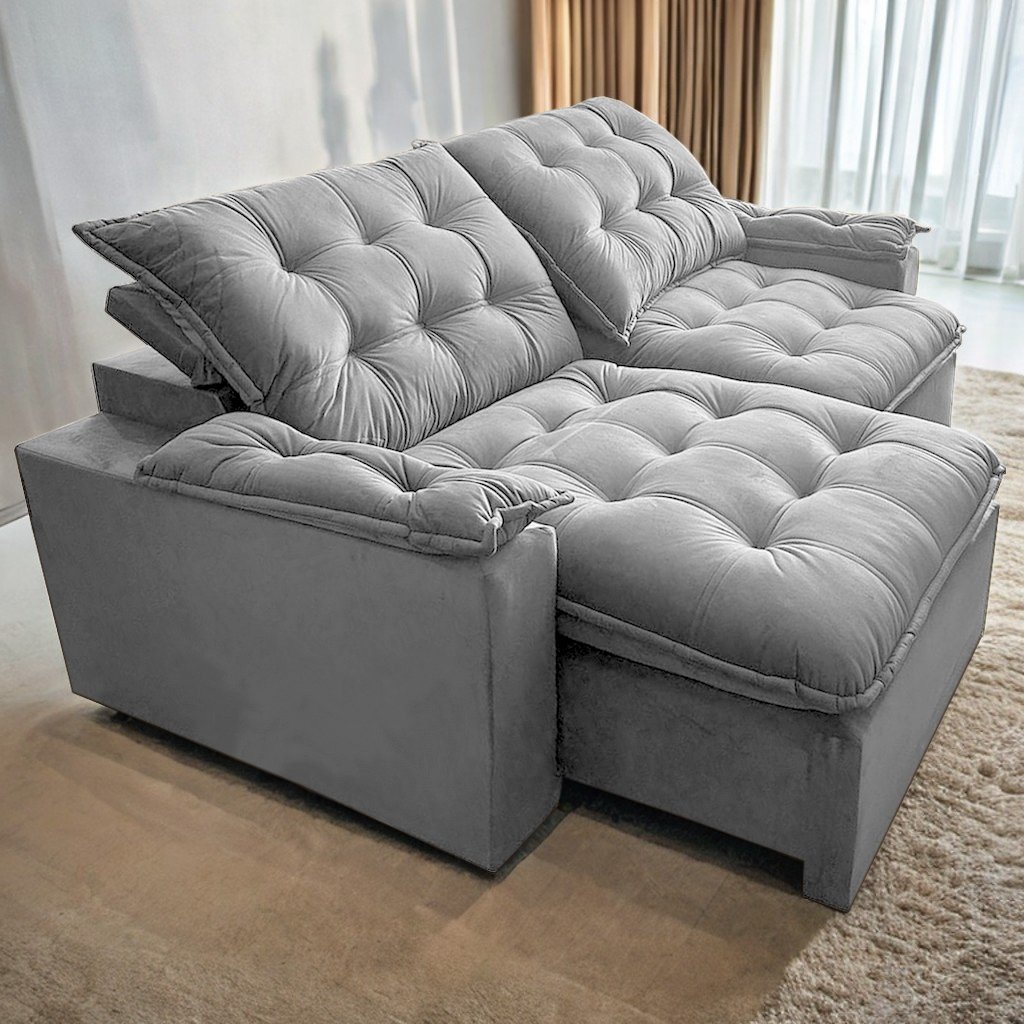 Sofá Retrátil e Reclinável Alaska 2,40 m Prata - MONTANO ESTOFADOS