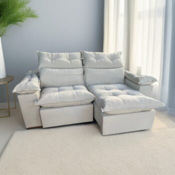 Sofá Retrátil e Reclinável Imperial 2,00 m Veludo Jolie Bege 03 - IMPERIAL DECOR