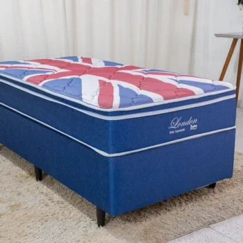 Box Azul + Colchão Solteiro London Molas Superlastic 88x188x68 - Anjos