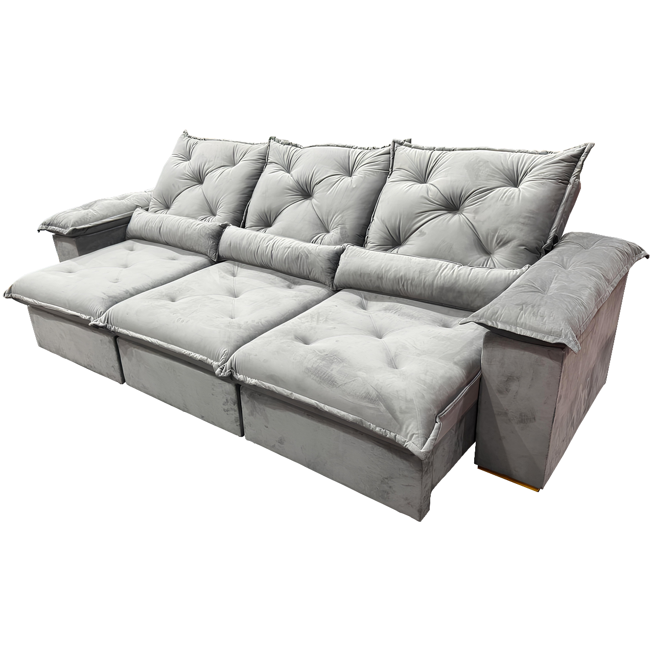 Sofá Retrátil e Reclinável Porto Madero/Brasão 2,75 m Veludo Cinza Grafite - IMPERIAL DECOR - Imagem 3