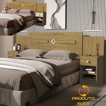 Cabeceira Casal/Queen Lara Freijó/Off White/Freijó – MADEC/VJ MÓVEIS