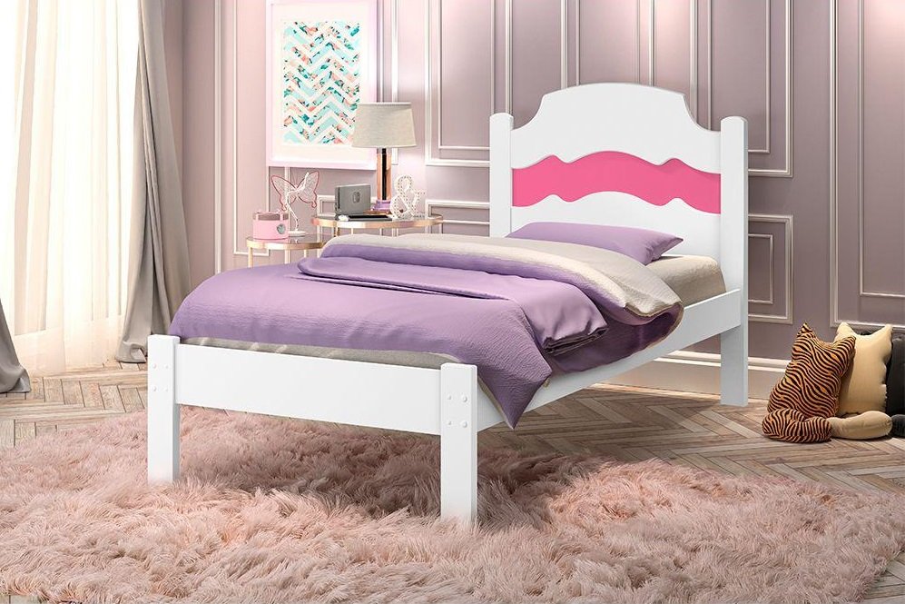 Cama Solteiro Íris Branco/Rosa/Azul - MADEC/VJ MÓVEIS - Imagem 3