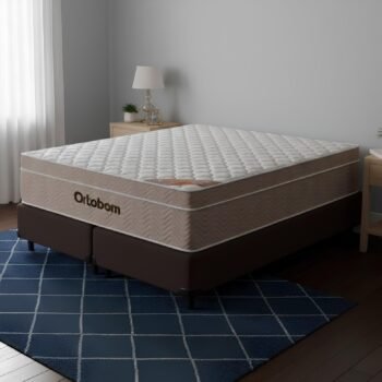 Colchão Queen Airtech Springpocket D26 + Base Box Simples Corino Marrom – ORTOBOM + ALTO NÍVEL CAMAS E COLCHÕES