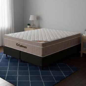 Colchão Queen Airtech Springpocket D26 + Base Box Simples Corino Preto – ORTOBOM + BIOSTAR