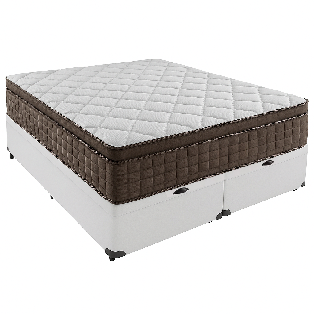 Colchão Queen Star One D28/AG D70 + Base Box Baú Corino Branco - ANJOS COLCHÕES + ALTO NÍVEL CAMAS E COLCHÕES - Imagem 2