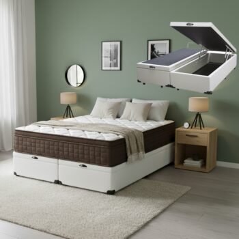 Colchão Queen Star One D28/AG D70 + Base Box Baú Corino Branco - ANJOS COLCHÕES + ALTO NÍVEL CAMAS E COLCHÕES