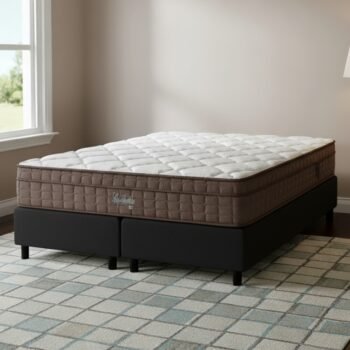 Colchão Queen Star One D28/AG D70 + Base Box Simples Corino Preto - ANJOS COLCHÕES + ALTO NÍVEL CAMAS E COLCHÕES