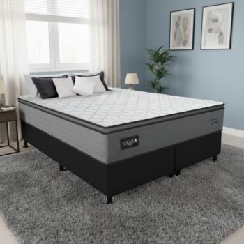 Colchão Queen Texas D28 + Base Box Simples Corino Preto – GAZIN COLCHÕES + ALTO NÍVEL CAMAS E COLCHÕES