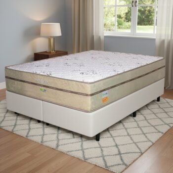 Colchão Queen Toronto D28 + Base Box Simples Corino Branco – ECOTEC + ALTO NÍVEL CAMAS E COLCHÕES