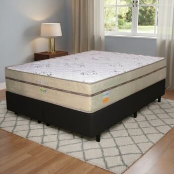 Colchão Queen Toronto D28 + Base Box Simples Corino Preto – ECOTEC + ALTO NÍVEL CAMAS E COLCHÕES
