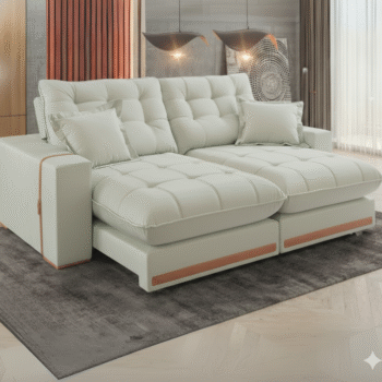 Sofá Retrátil e Reclinável Ártemis 017 2,50 m Veludo Marfim - VICAM ESTOFADOS