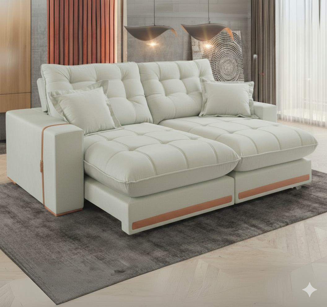 Sofá Retrátil e Reclinável Ártemis 017 2,50 m Veludo Marfim - VICAM ESTOFADOS