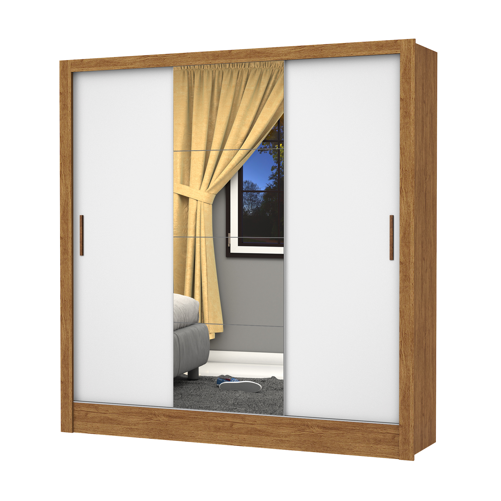 Guarda-Roupa 3 Portas Dubai/Santiago Plus(1 Porta espelhada) 1,79 m Cinamono/Branco – CARIOCA MÓVEIS - Imagem 2