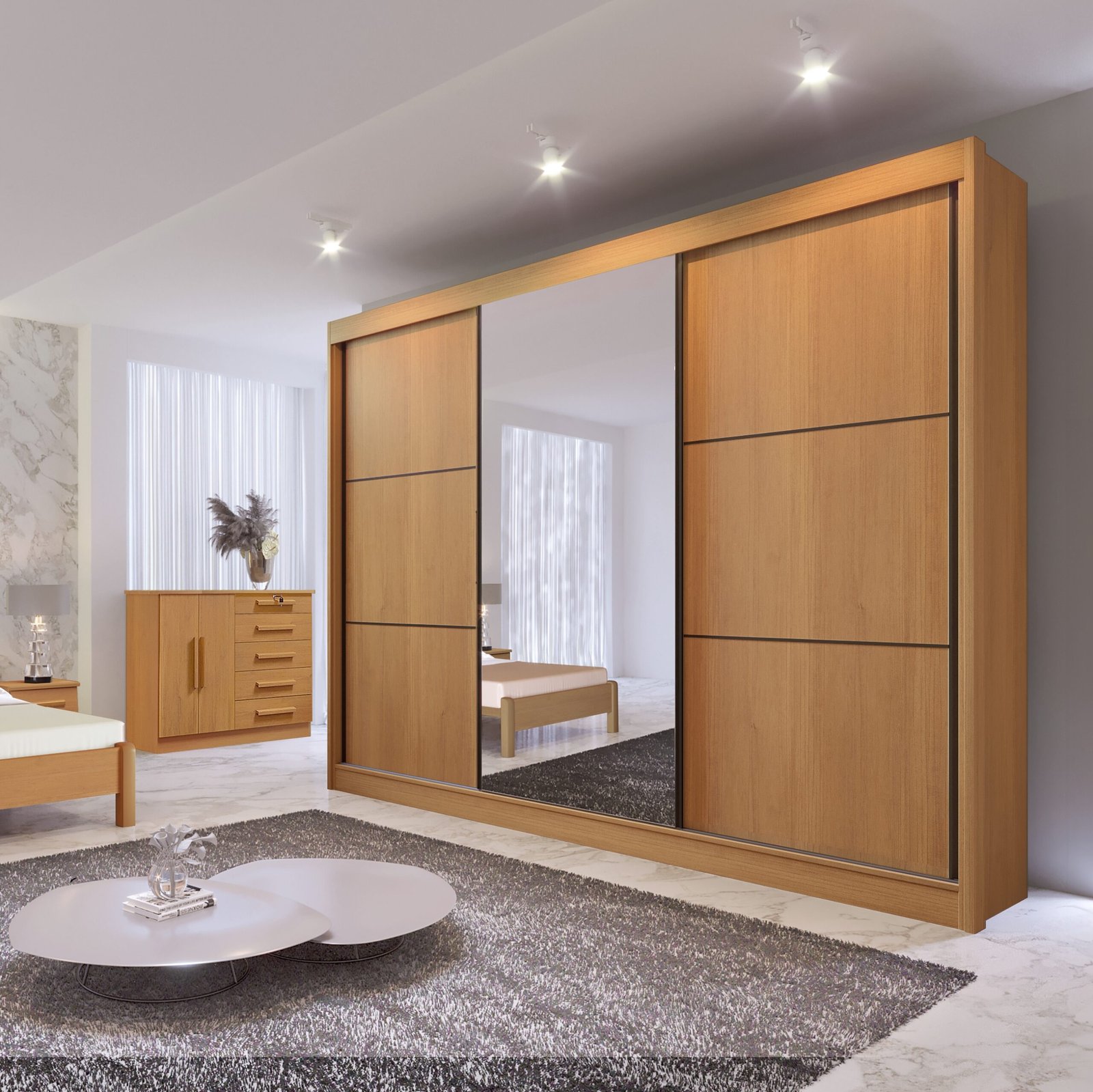 Guarda-Roupa 3 Portas Los Angeles 2,73 m Cinamono/Off White/Cinamono - D'DORO MÓVEIS - Imagem 3