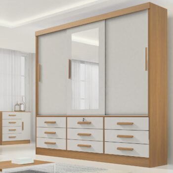 Guarda-Roupa 3 Portas Meridian 2,00 m Cinamono/Off White - D'DORO MÓVEIS