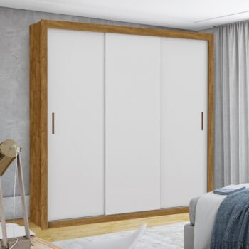 Guarda-Roupa 3 Portas Veneza/Clara/Berlim (Sem Espelho) 1,855 m Cinamono/Branco – CARIOCA MÓVEIS