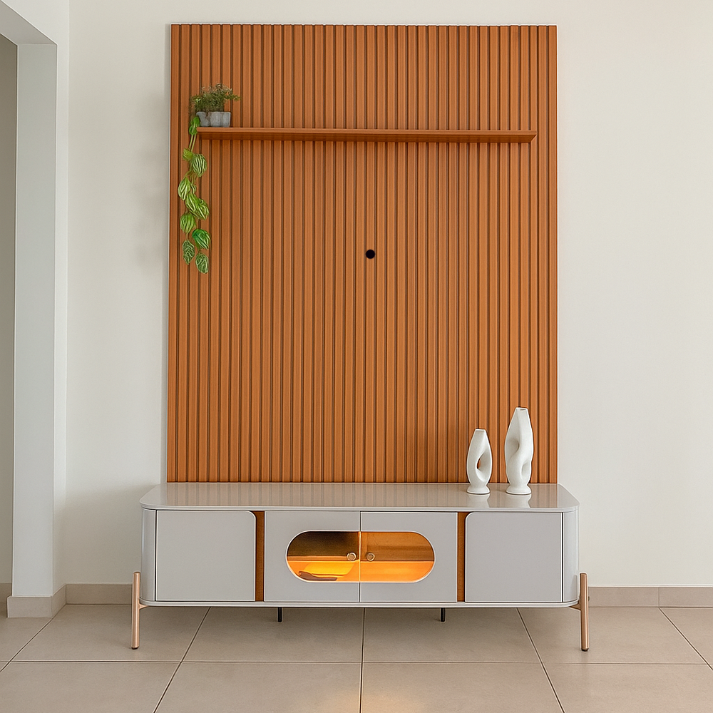 Painel até 75″ Arbo 1.9 Cedro + Rack Juquehy Off White/Naturale – EDN MÓVEIS + BECHARA