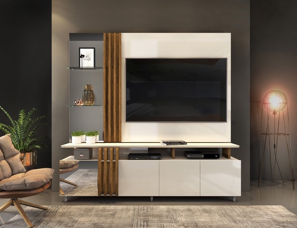 Painel + Bancada até 55" Donna Off White/Demolição - DJ MÓVEIS - Imagem 4