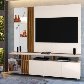 Painel + Bancada até 55" Donna Off White/Demolição - DJ MÓVEIS