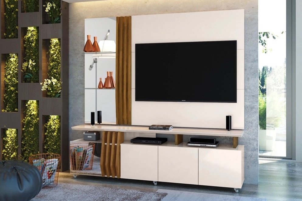 Painel + Bancada até 55" Donna Off White/Demolição - DJ MÓVEIS