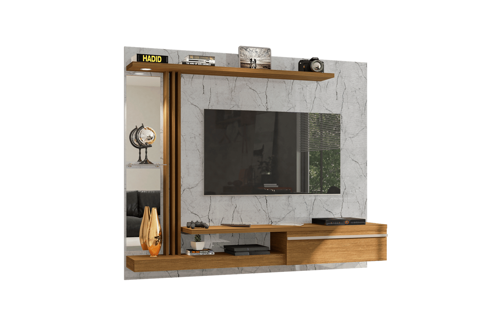 Painel até 55" Denver Carrara/Cinamono – BECHARA - Imagem 2