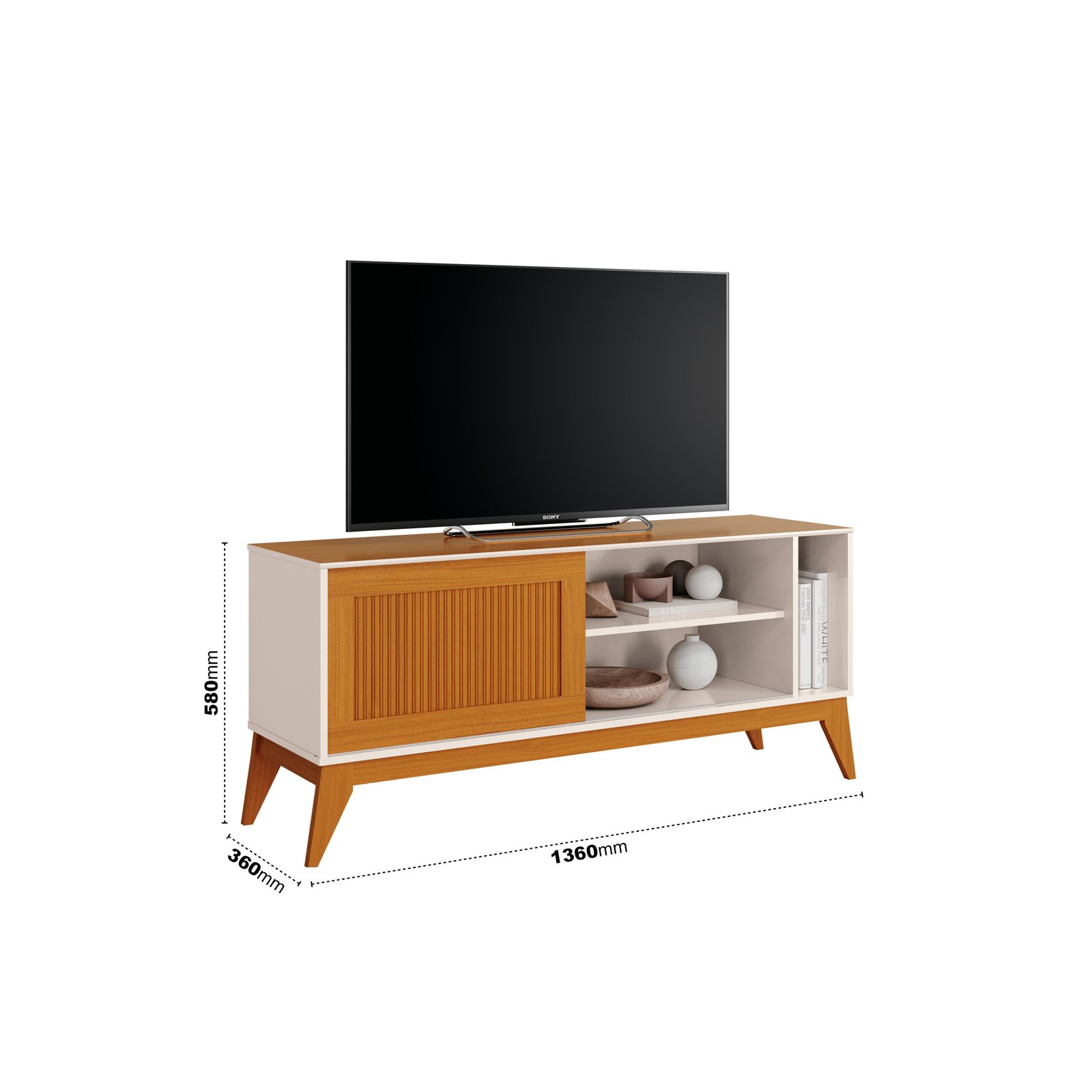 Rack até 55" Aruba Off White/Cedro - EDN MÓVEIS - Imagem 3