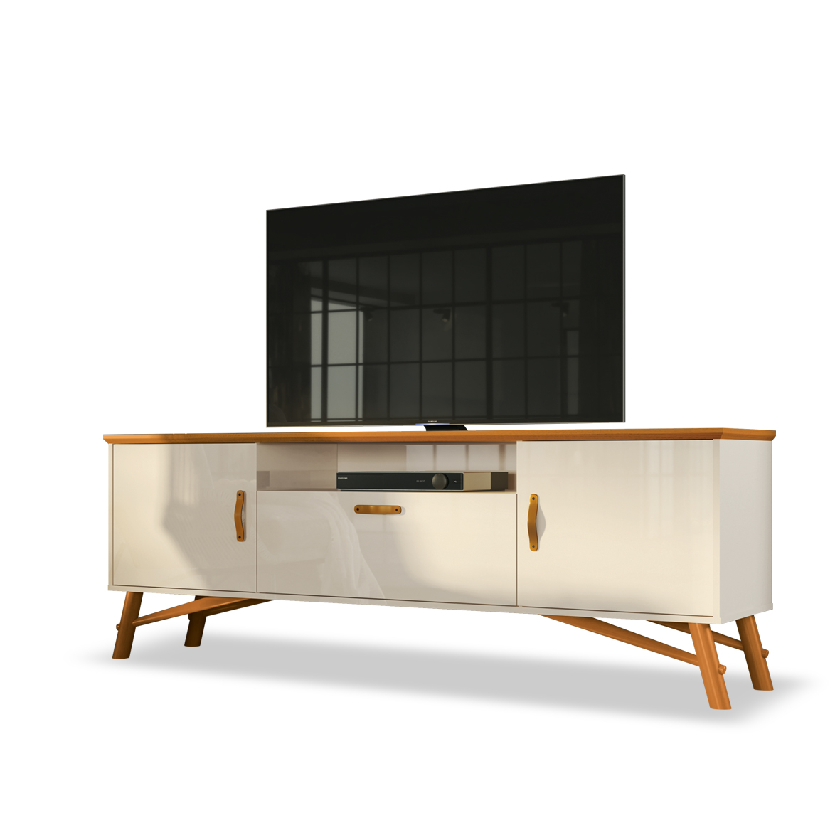 Rack até 75" Felix Off White/Cedro Natural - EDN MÓVEIS - Imagem 2