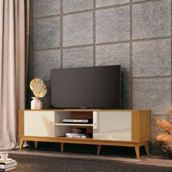 Rack até 75" Legacy 2.0 Off White/Cedro Natural - EDN MÓVEIS