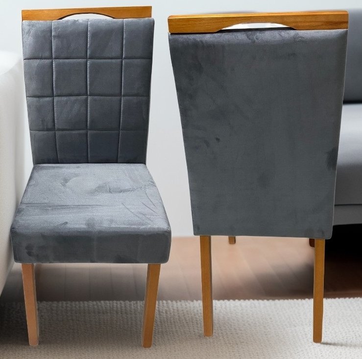 Kit 2 Cadeiras Roma Mel/Veludo Grafite – OURO DECOR