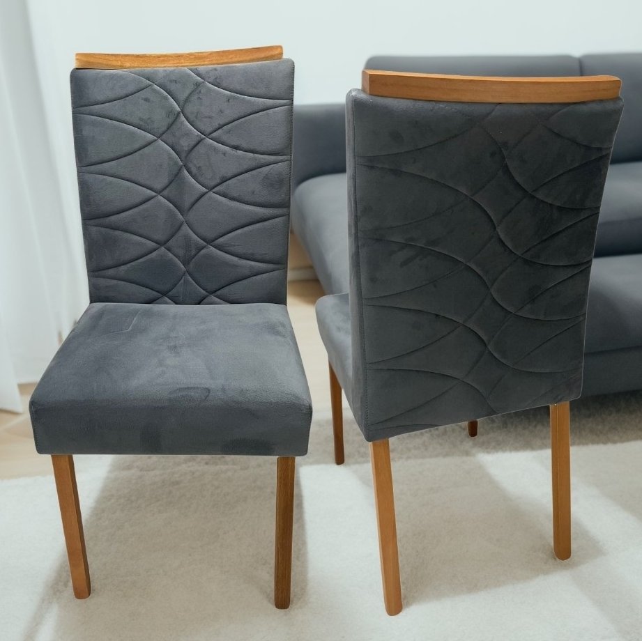 Kit 2 Cadeiras Safira Mel/Veludo Grafite – WM DECOR