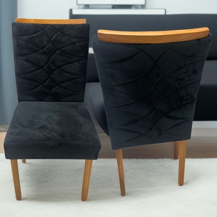 Kit 2 Cadeiras Safira Mel/Veludo Preto – WM DECOR