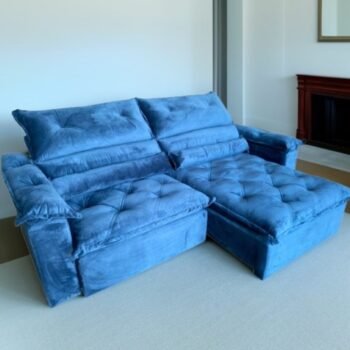 Sofá Retrátil e Reclinável Agata 240 Azul - IMPÉRIO ESTOFADOS