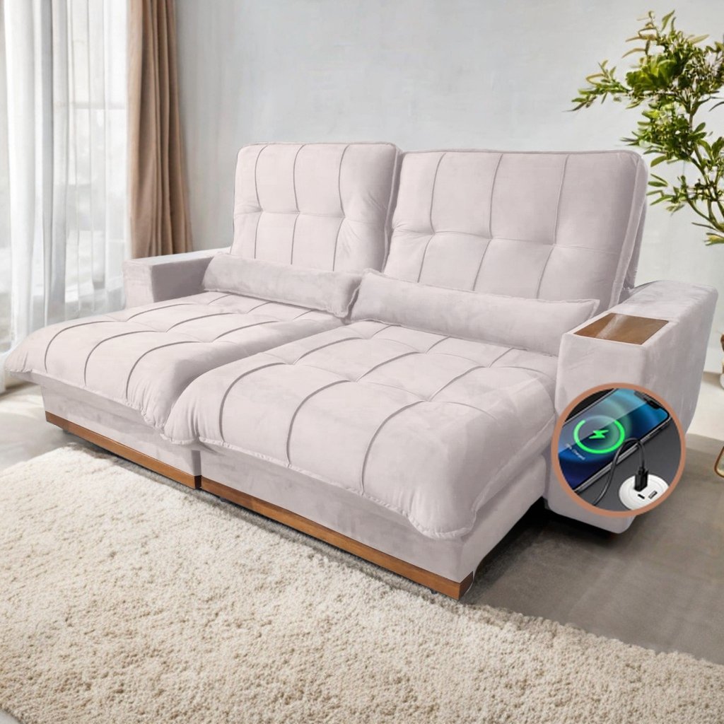 Sofá Retrátil e Reclinável Azarro 2,50 m Bege – ZARAT ESTOFADOS