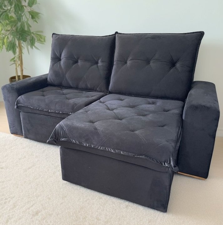 Sofá Retrátil e Reclinável Califórnia 2,50 m Preto - JC ESTOFADOS(PROMOÇÃO)