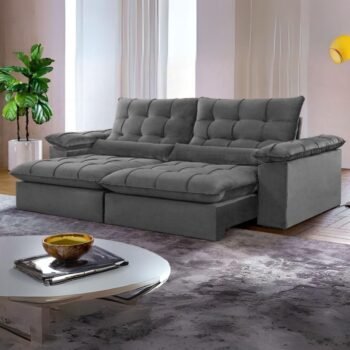 Sofá Retrátil e Reclinável Malibu 2,30 m Cinza - VIVAZ ESTOFADOS