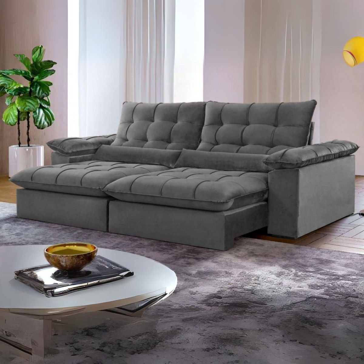 Sofá Retrátil e Reclinável Malibu 2,30 m Cinza - VIVAZ ESTOFADOS