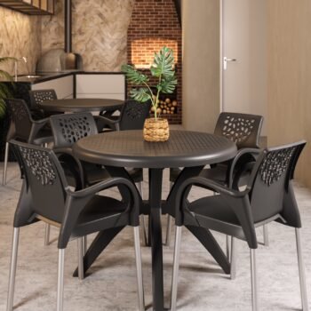 Mesa Deluxe 90 com 4 Poltronas Deluxe Preto – FORTE PLÁSTICO