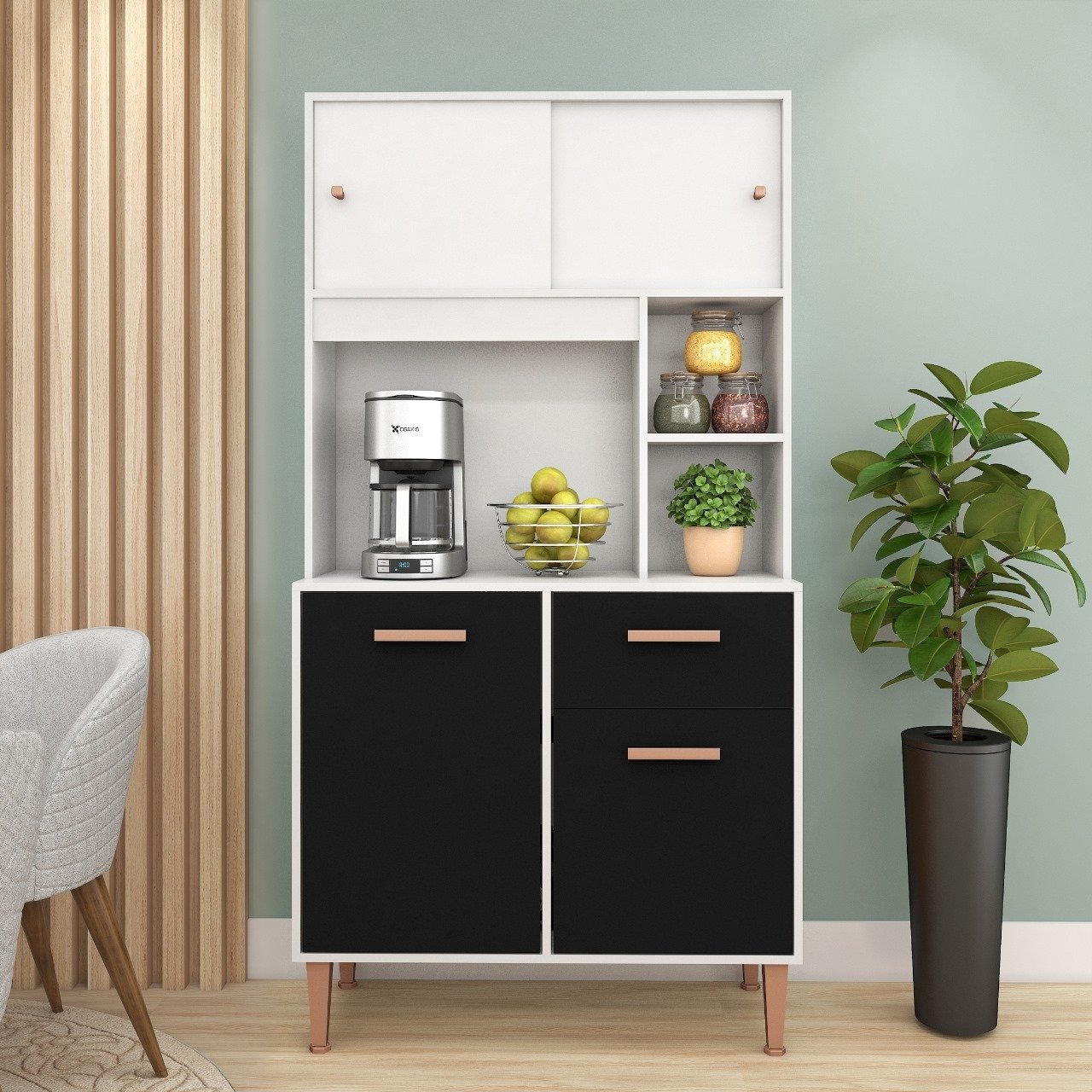 Kit Cozinha Dália C211 0,90 m Branco/Preto - FELLICCI