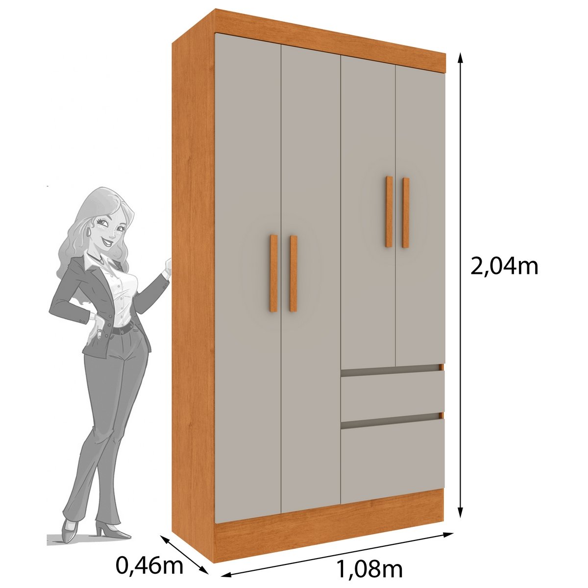 Guarda-Roupa 4 Portas Oregon/Belize 1,08 m Cinamono/Off White - TCIL - Imagem 3