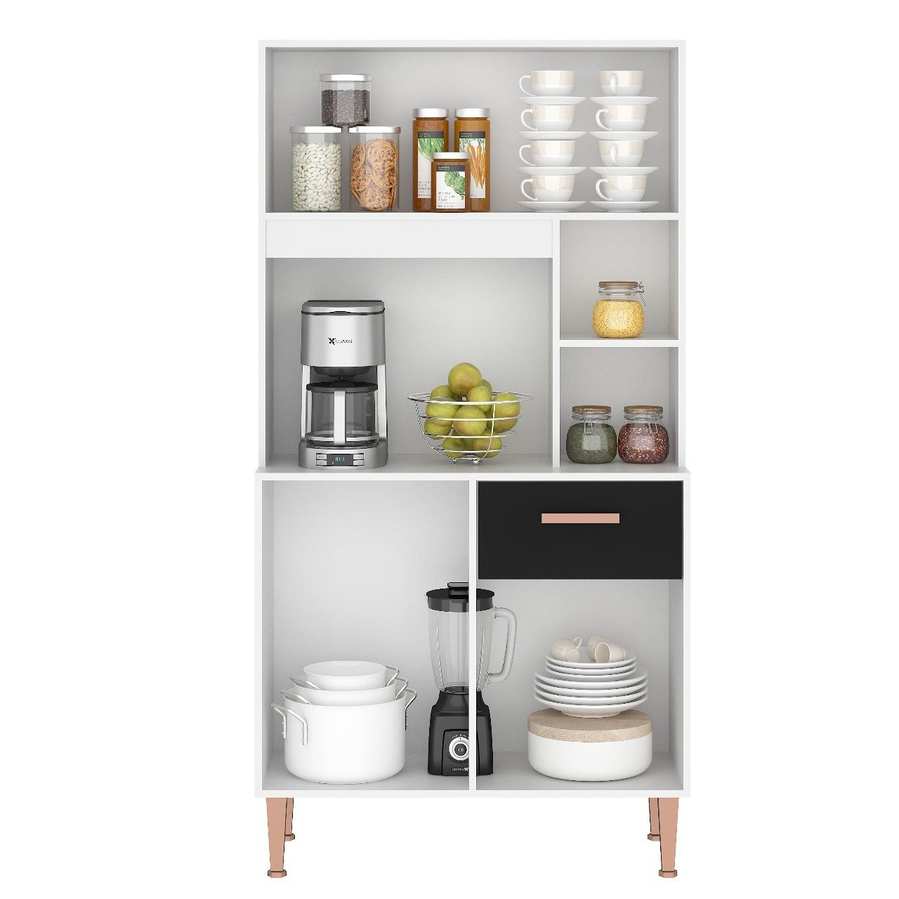 Kit Cozinha Dália C211 0,90 m Branco/Preto - FELLICCI - Imagem 2