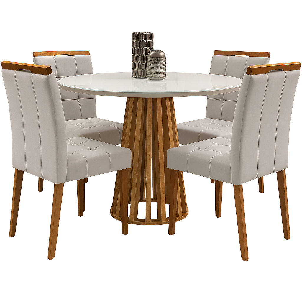 Mesa Redonda Berlim 100 Cinamono/Off White com 4 Cadeiras Sophia Veludo Bege – CEL MÓVEIS + WM DECOR - Imagem 4