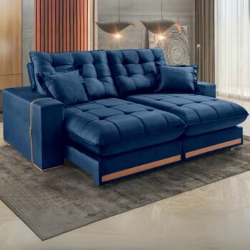 Sofá Retrátil e Reclinável Ártemis 017 2,50 m Veludo Azul - VICAM ESTOFADOS