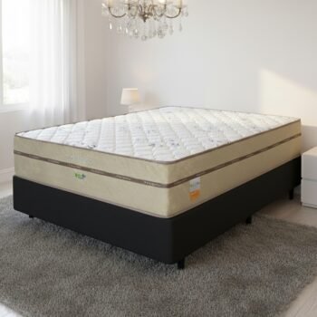 Colchão Casal Toronto D28 + Base Box Simples Corino Preto – ECOTEC + ALTO NÍVEL CAMAS E COLCHÕES