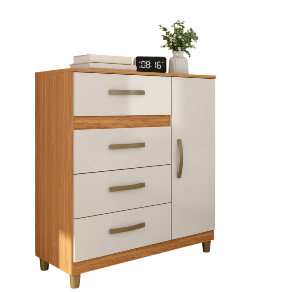 Cômoda 4 Gavetas com Sapateira Leme CO240 Cinamomo/Off White - FELLICCI - Imagem 6