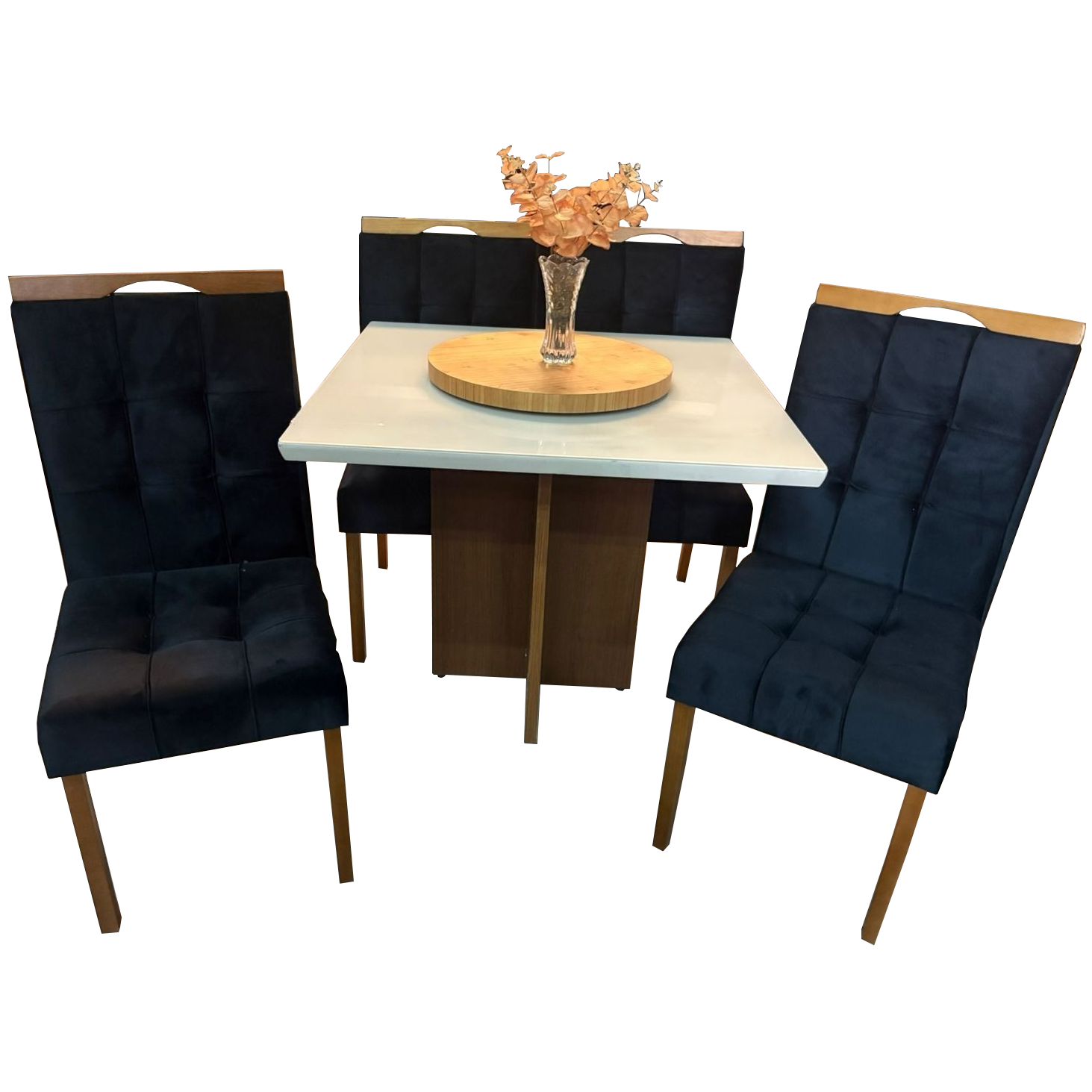 Mesa Salinas/Helô/Los Angeles 90 Cinamomo/Off White com 4 Cadeiras Sophia Veludo Preto – CEL MÓVEIS + WM DECOR - Imagem 5