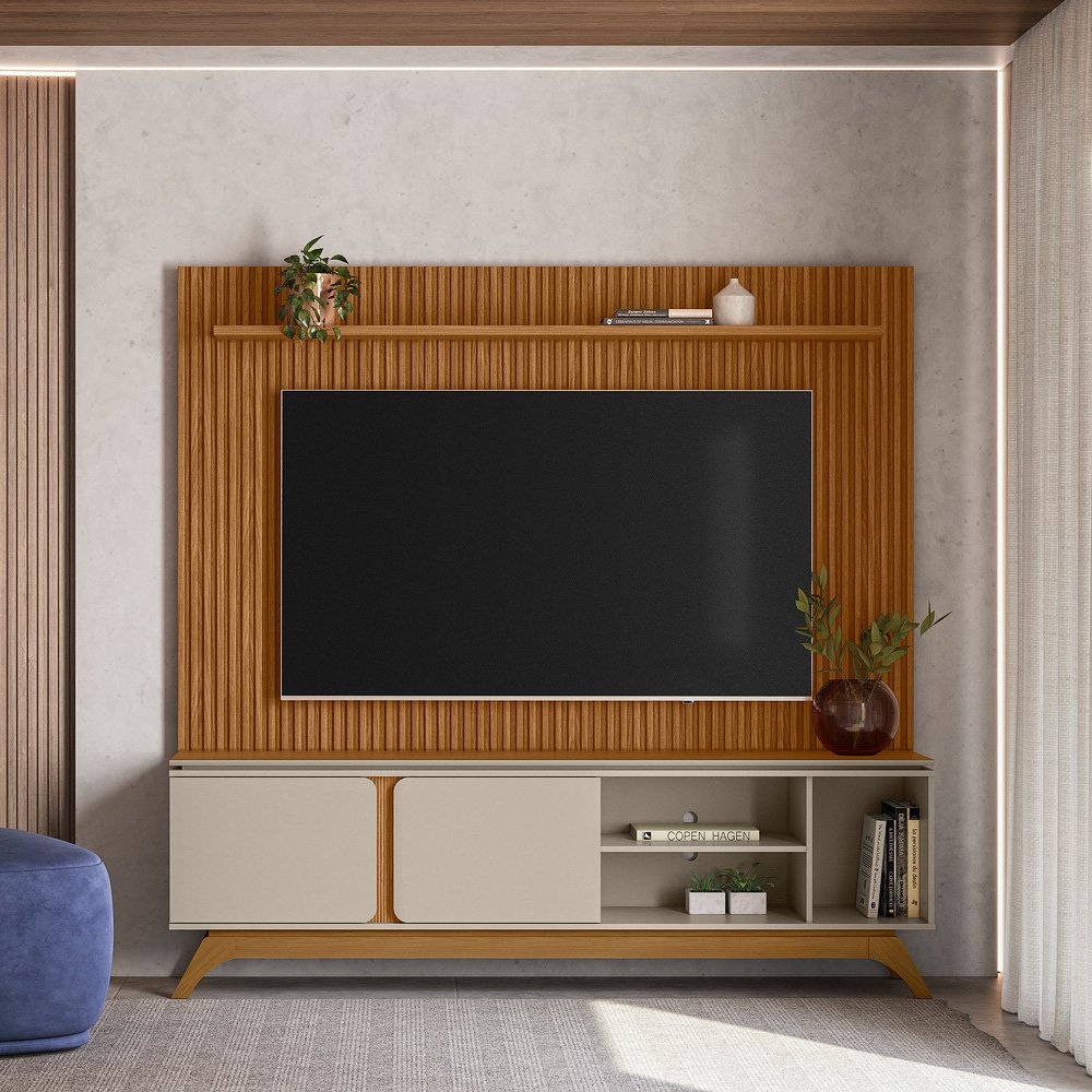 Painel até 75″ Gênova 2.0 Nature + Rack Istambul Nature/Off White – LINEA BRASIL - Imagem 2