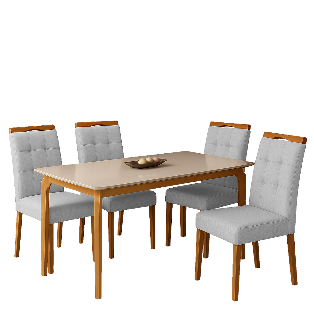 Mesa Alegra 120 Cinamomo/Off White com 4 Cadeiras Sophia Linho Cinza Prata 206 – JCM MOVELARIA + WM DECOR - Imagem 3