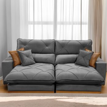 Sofá Retrátil e Reclinável Aquiles/Gran Bello 2,50 m Veludo Cinza 101 - ZARAT ESTOFADOS